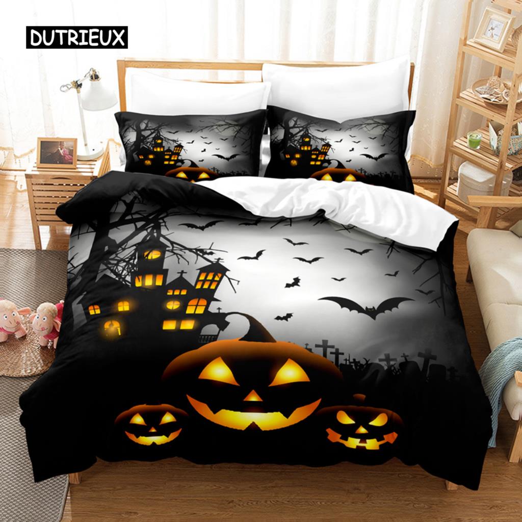 Halloweenský povlak na přikrývku Kreslená dýně Twin povlak na přikrývku Lucerna Ložní souprava Polyesterový povlak na přikrývku s duchem pro děti Chlapce Dívky