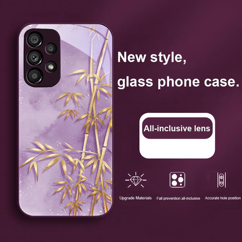 Golden Bamboo Black For Samsung Galaxy S23 U Ltra 24 Plus S20 21 FE S25 Ultra A70 A72 73 51 52 53 Tempered Glass Phone Case