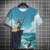 Summer Round Neck Ocean Cat Pattern 3D Print Top Fashionable Casual Short Sleeved Men's T-shirts