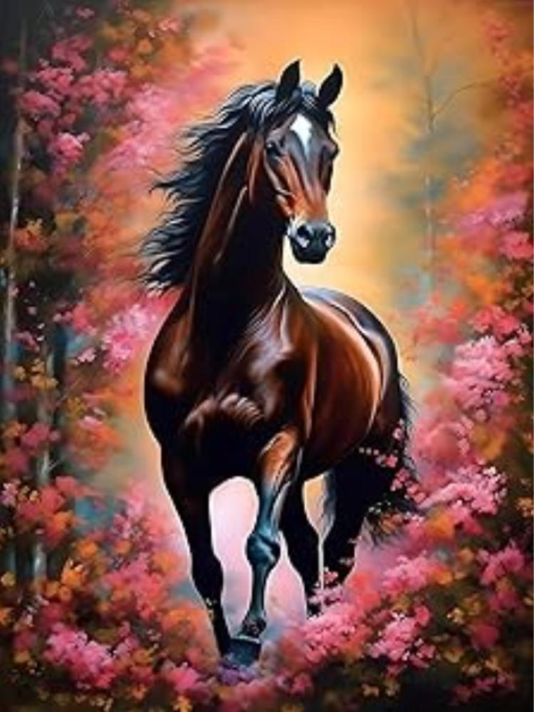 

Алмазная картина Лошадь и цветок Вышивка крестом Мозаика Животные Вышивка Полный комплект Мечта Стразы Картины Искусство Домашнее украшение Full Round 30x40CM