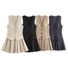 2024 Autumn Women's European & American Style Pleated Striped Vest Dress