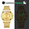 Watch Men Stainless Steel Calendar Gold 3ATM Water Resistant Luminous Analog Display Simple Fashion Quartz Watch Men Fashion Accessory - Birthday