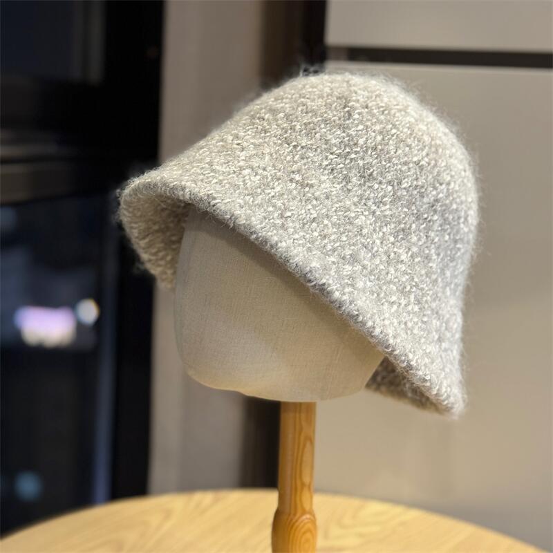 Retro Fisherman Hat Children Autumn and Winter Versatile Warm Ear Protection Bucket Hat Plain Face Covering Plush Basin Hat Tide