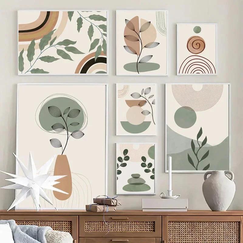 Boho Posters Abstract Geometry Line Leaves Sun Rainbow Boho Home Decor Nordic Canvas Painting Picture For Living Room Decor