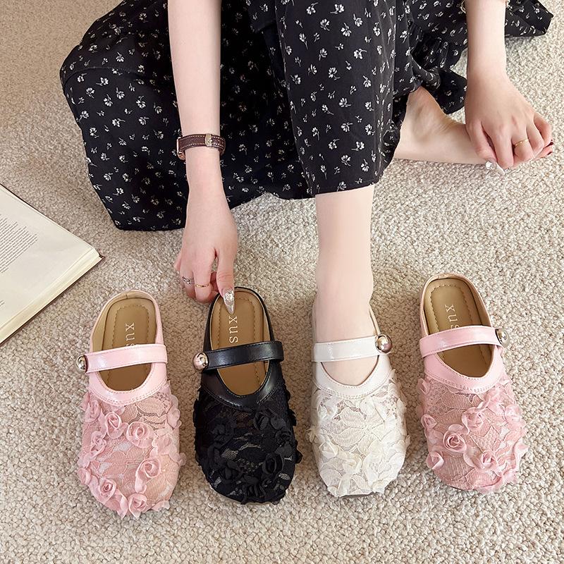 Flat-bottomed French Bag Head, Half Slippers, Outer Wear Women's Shoes, New Mesh Breathable and Comfortable Soft-soled Sandals In Summer 2025