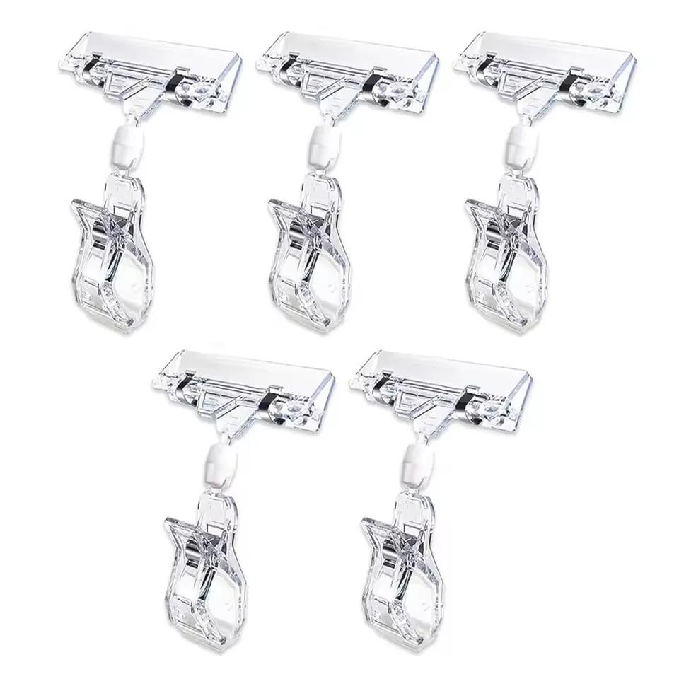 10/5PC Sign Clips for Retail Display Double Sided Sign Holder Clips Clear Acrylic Price Sign Clamps Merchandising Rotatable Clip
