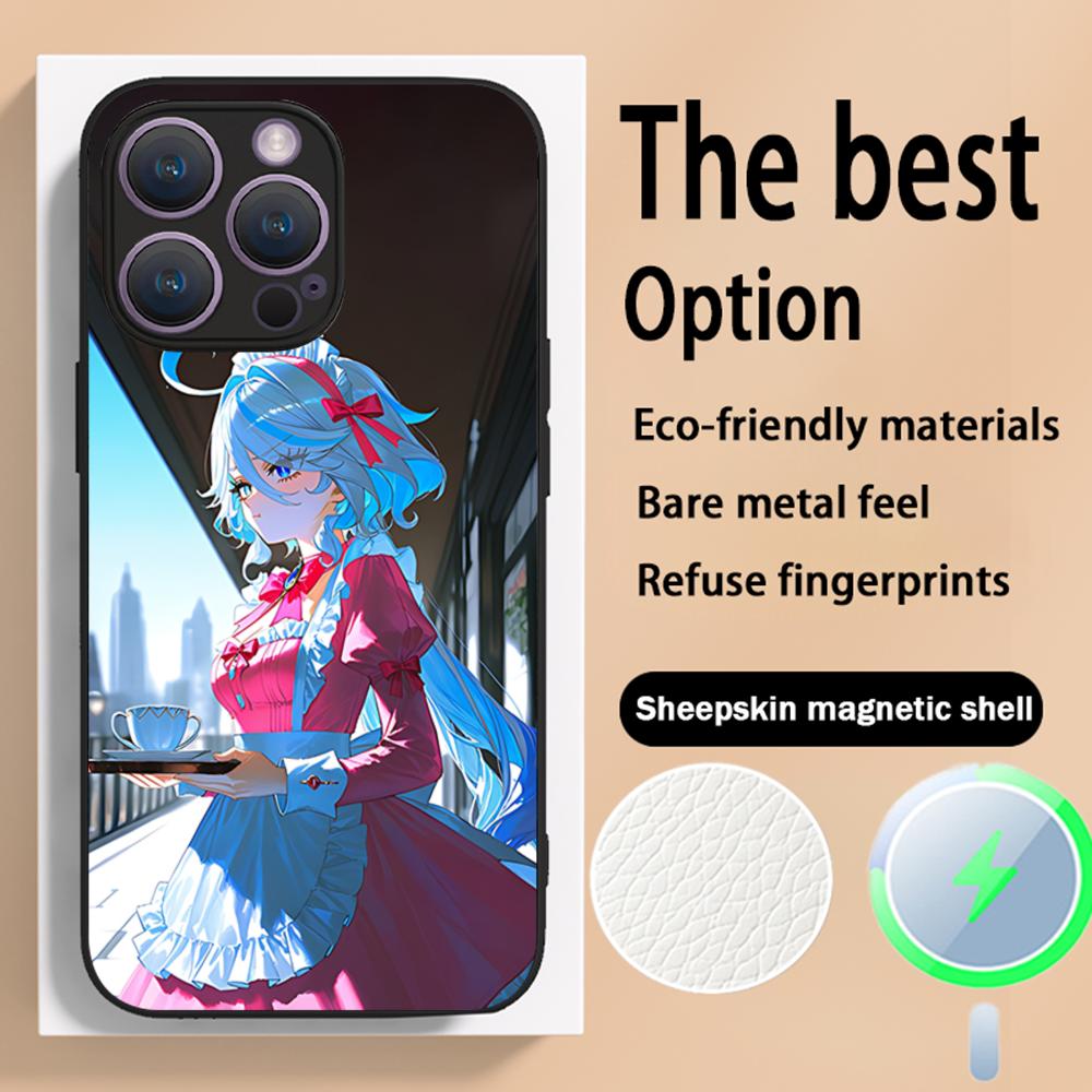Genshin Furina game girl pattern Phone Case For iPhone 16 15 14 13 12 11 Plus Pro Max High-end Luxury Magsafe Sheepskin