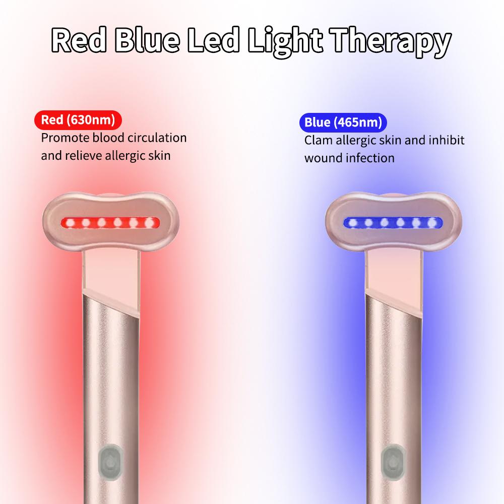 

4-in 1 Light Therapy Wand Red Light Eye Beauty Massager Anti Wrinkle Electric Eye Massager Tool for Dark Circles Eye Bags Face & Lip Wrinkles рожевий колір золота