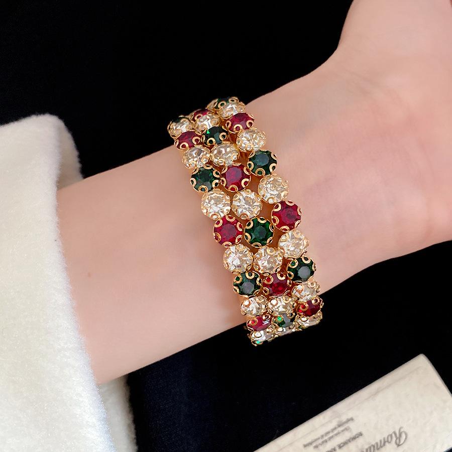 Elegantes Retro Geometrisches Diamantbesetztes Offenes Armreif-Armband für Damen
