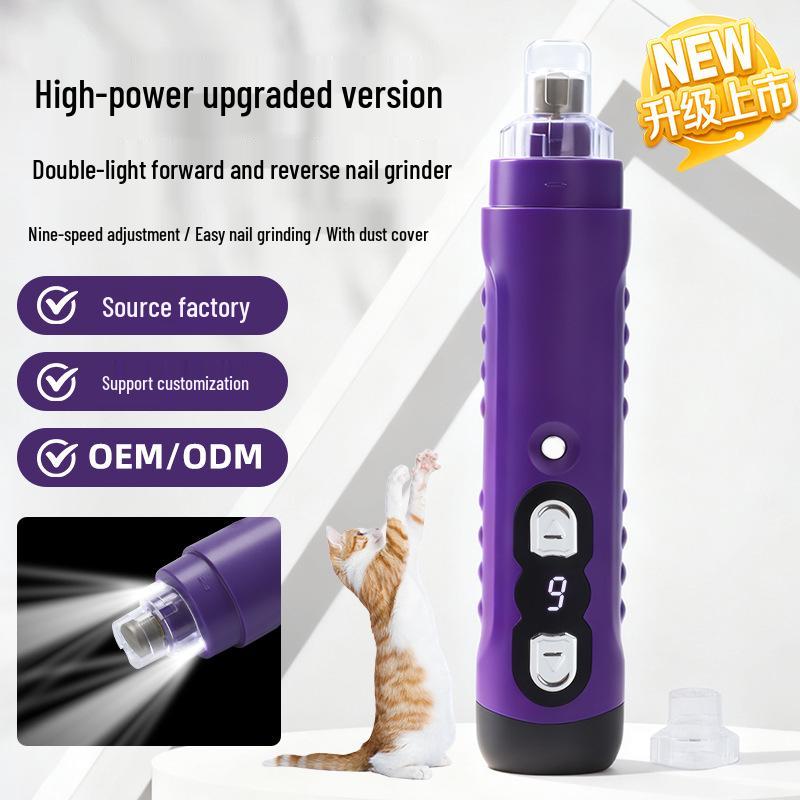 Rechargeable Pet Nail Grinder: Electric Trimmer for Large Dogs & Cats with Light, Low Vibration & Low Noise