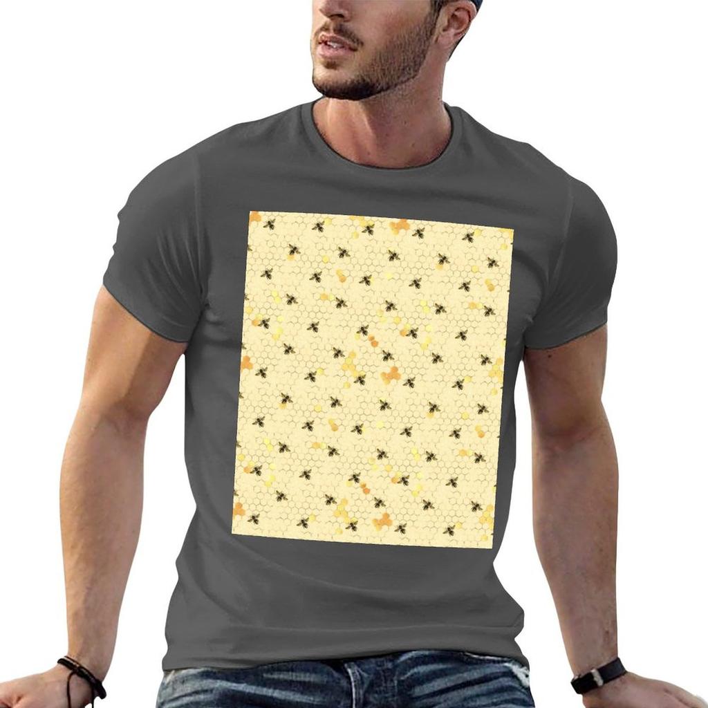 Bees On Honeycomb Tshirt Funny T Shirts Unisex Anime T Shirts Oversize T Shirts For Unisex Slim Fit Tshirt