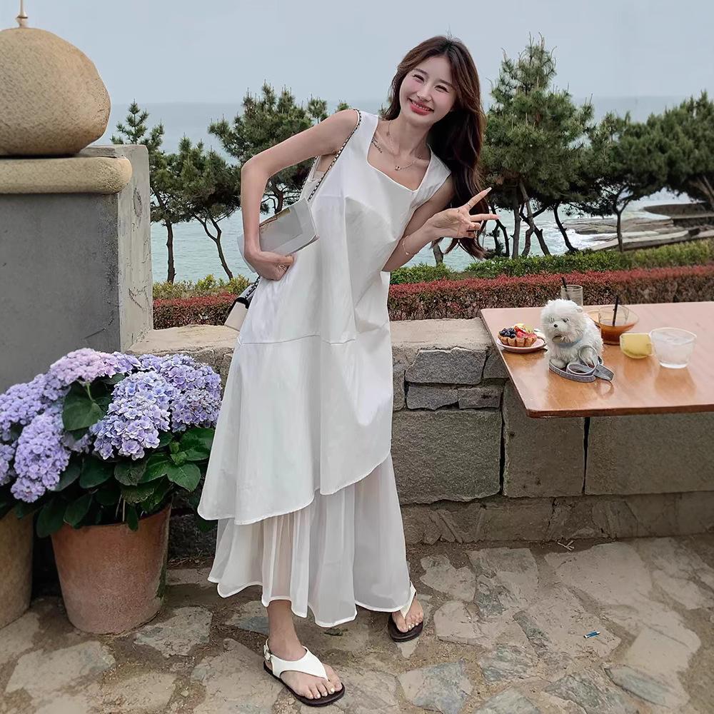 White suspender vest dress children's summer new seaside vacation wear sleeveless strap dress