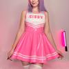 LittleForBig Women's Cheerleader Mini Dress, Shiny Faux Leather Sleeveless Dress, Pink, Size 2XL