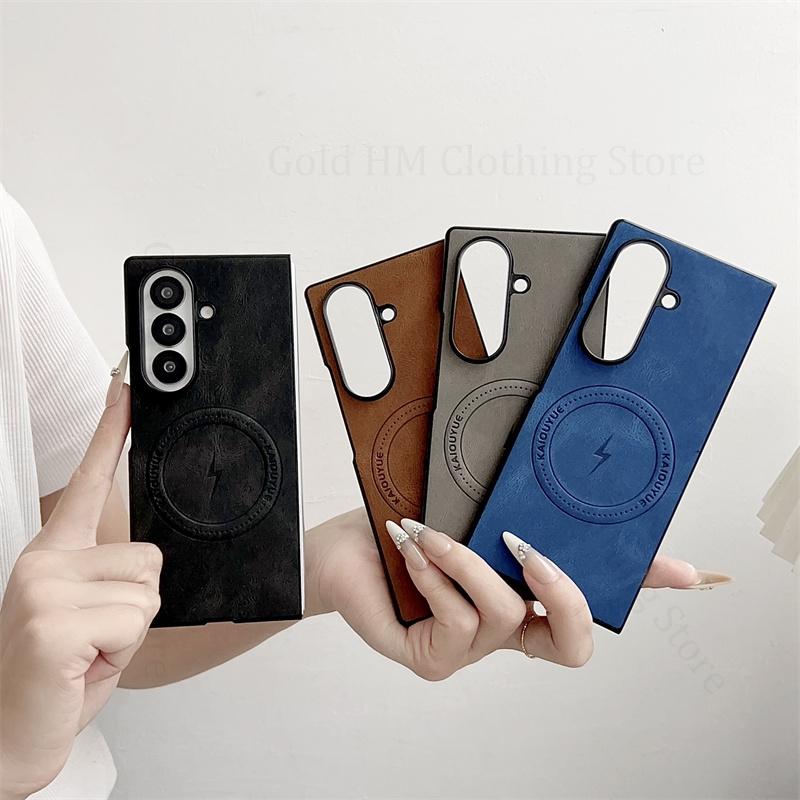 Skin Feel Leather Phone Case For Samsung Galaxy Z Fold7 5G For Magsafe Wireless Charging Hard Bumper Cover For Samsung Z Fold 7