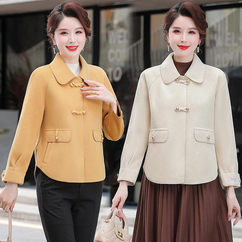 Autumn Winter Stylish Double-Sided Wool Coat - Slim Fit, Age-Reducing Short Style for Moms