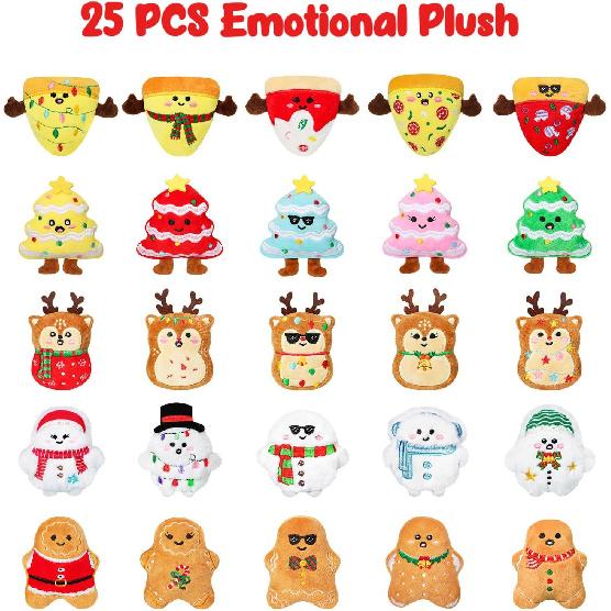 Advent Calendar 2025 Kids, Mini Plush Advent Calendar with 25 PCS Cute Emotional Plushies, Christmas Stocking Stuffers & Holiday Gifts for Kids, Teen