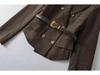 Intelligent Secretary Gold Lapel Blazer & High-Waist Pencil Skirt Set