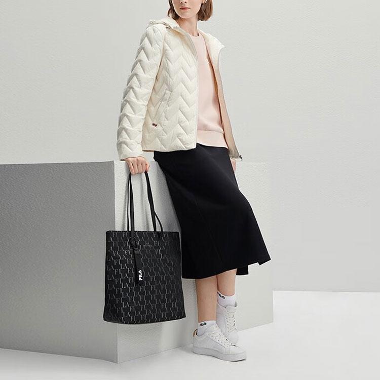 Fila Solid Color Zipper Hooded Down Jacket Women Outerwear Steam-White F11W341902F-IV