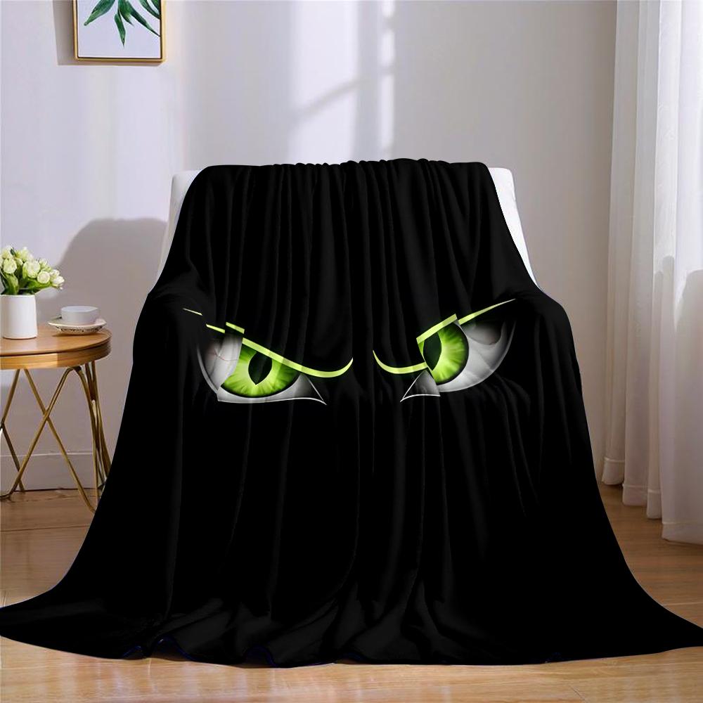 Neon Cat Eyes Flannel Blanket Warm Soft Halloween Christmas Couch Warm Cozy Decorative Decor Gift for All Season