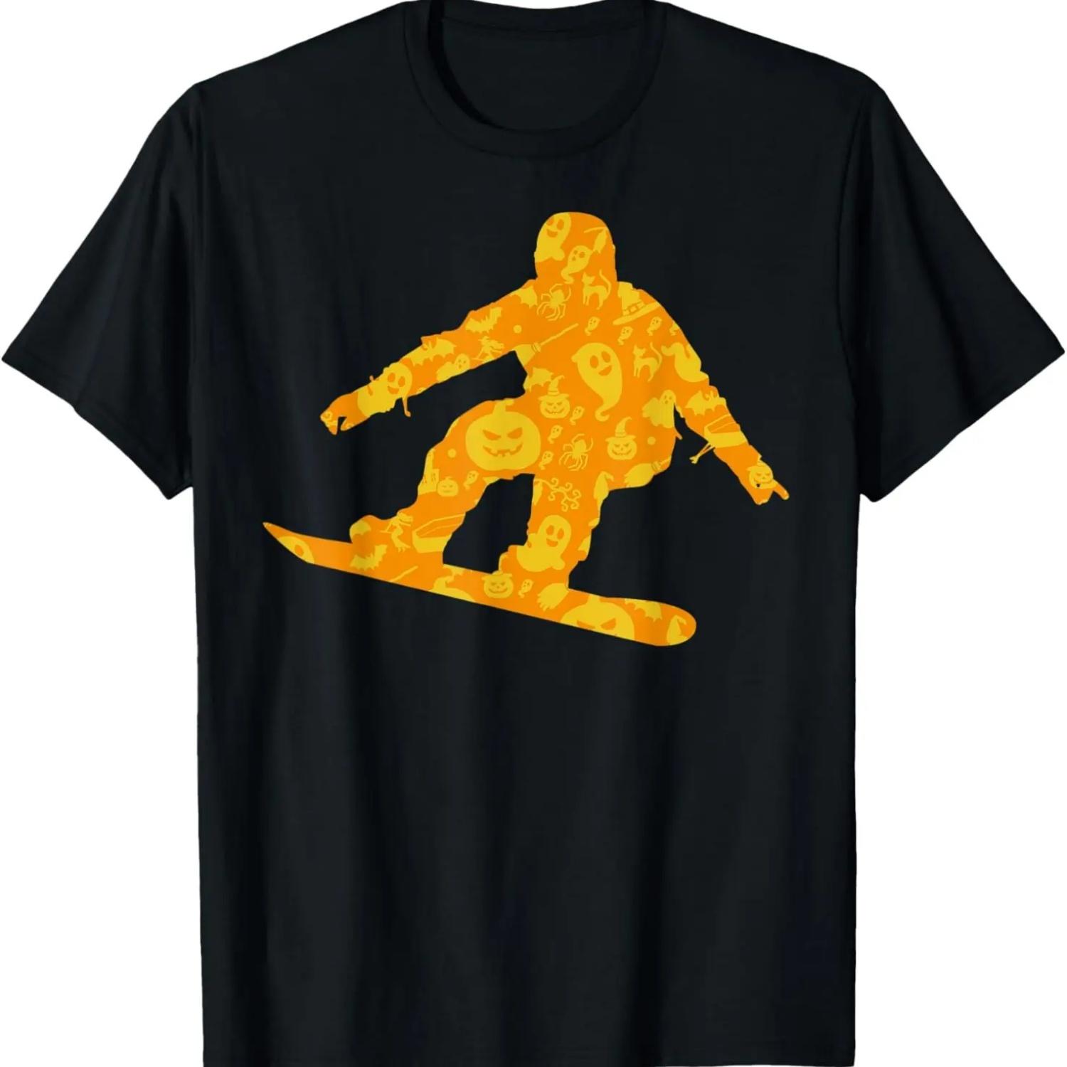 Snowboarding Halloween Party Pumpkin Pattern Gift T-Shirt S чёрный