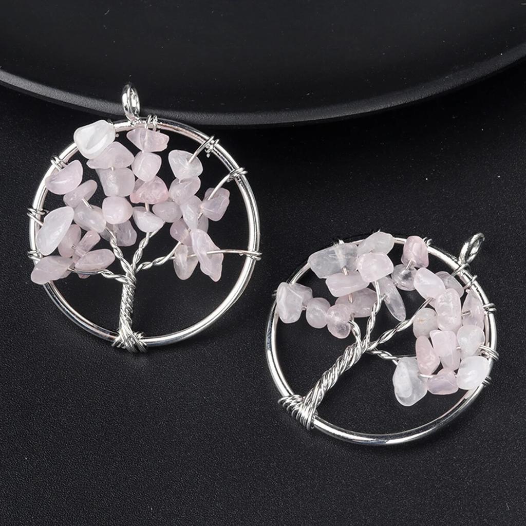 1Pcs Tree Of Life Pendant Natural Stone Winding Gravel Pendant For Jewelry Making DIY Necklace Accessory Size 30x30mm