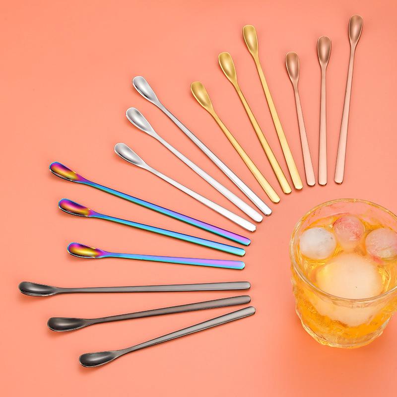 1Pc Stainless Steel Long Handle Stirring Spoon Coffee Tea Spoons Dessert Spoon Stirring Rod Tiny Spoon Kitchen Accessories