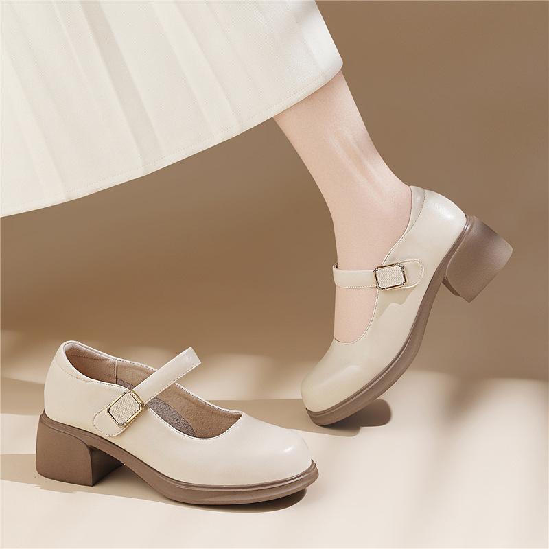 British Style Loafers Retro Uniform Single Shoes Fashion Mid Heel.cm Spring New Small Leather Shoes Black Women's Shoes