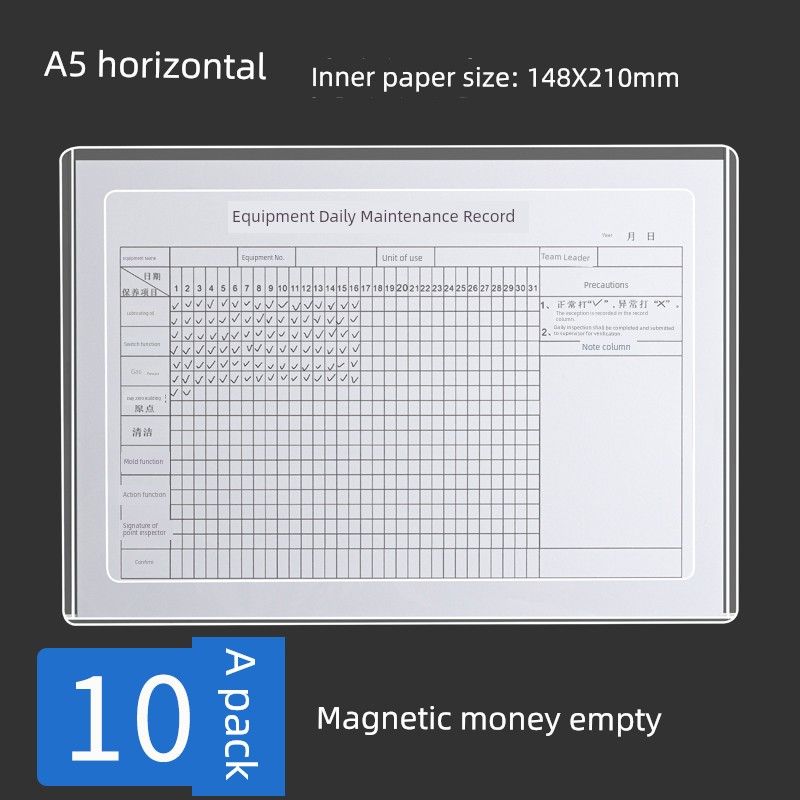 Card Sleeve Magnetic Frame Equipment Spot Check Table Kanban Card Bag Elevator Inspection Record Table Protective Cover Wall Sticking File Storage Bag