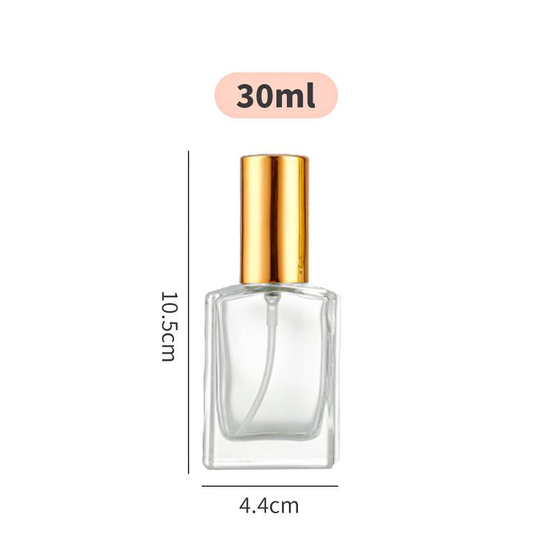 Customized Flat Glass Perfume Bottle with Screw Cap, 30ml/50ml, Refillable for Decanting or Sample. transparent