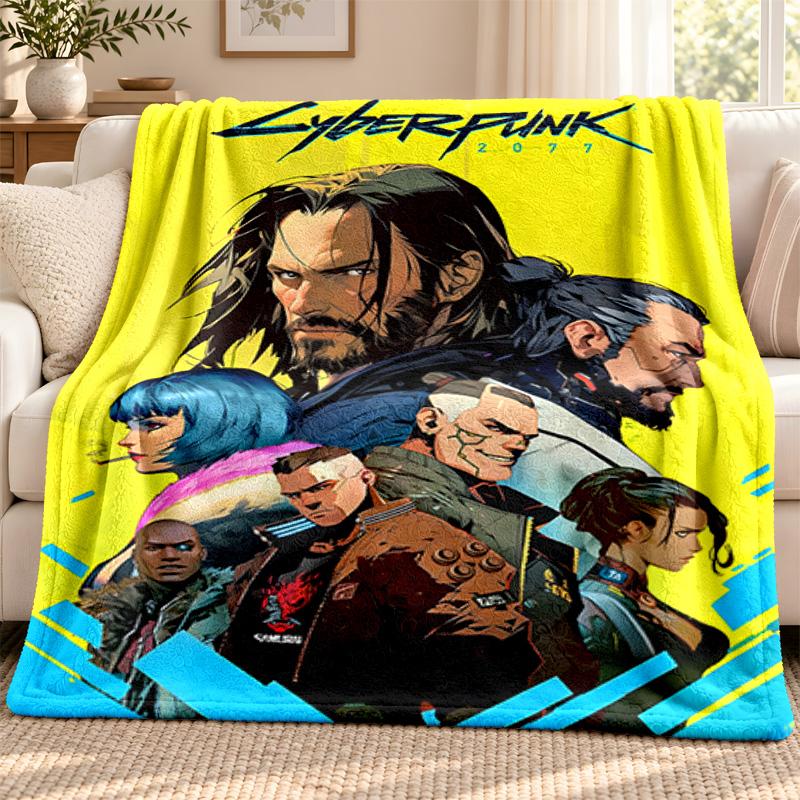 Koc Cyberpunk 2077 Koc flanelowy Miękki przytulny pluszowy narzuta na sofę łóżko Lekka dekoracja domu Kemping na zewnątrz