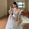 Seaside Vacation Wind Green Suspender Dress Women's Summer Temperament Mesh Stitching Waist Thin A-word Skirt Long Dress