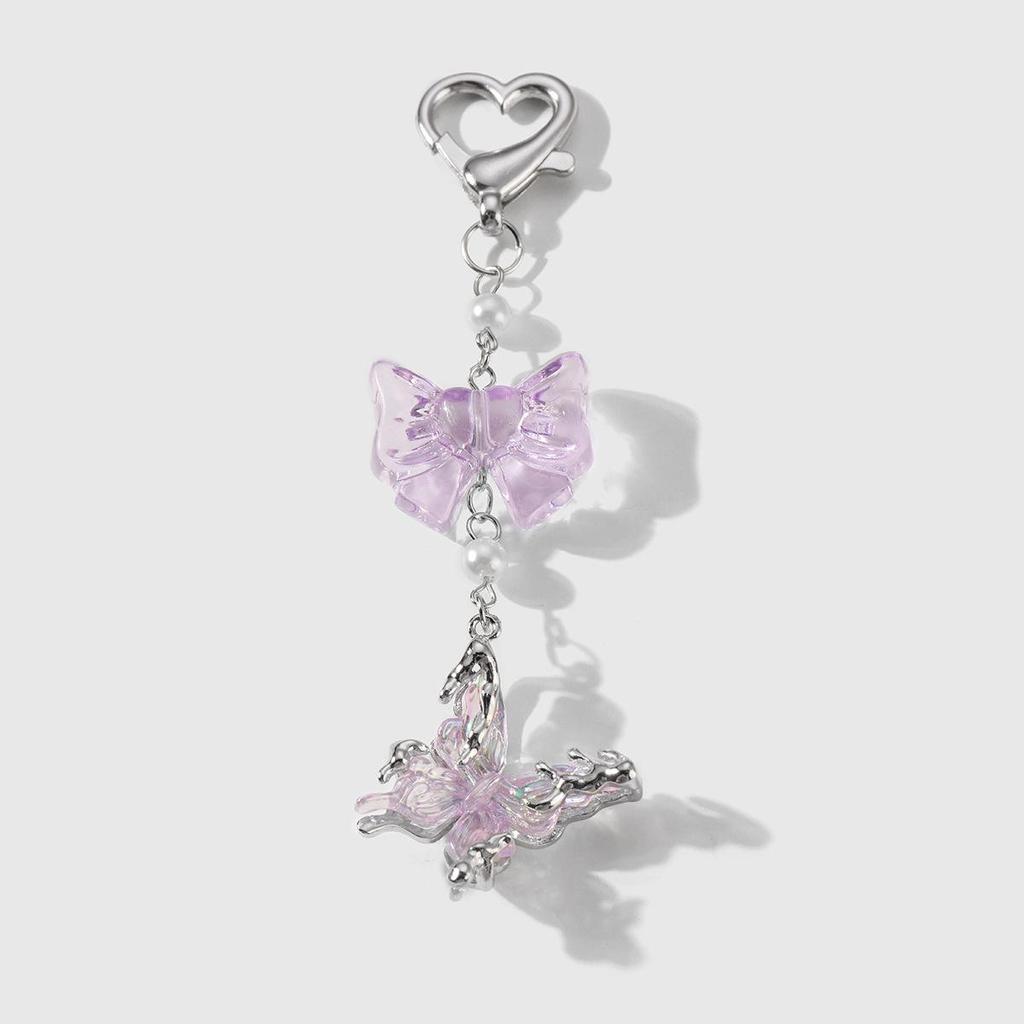 Adorable Multicolor 3D Butterfly Acrylic Bow Keychain Charm