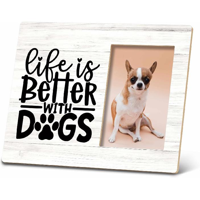 SRADMO Dog Picture Frame, Gift for Dog Mom Dad Lovers, Life Is Better With Dogs 10x8 Inch Wooden Tabletop Photo Frame