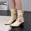 Korean Atmosphere, White High-heeled Thin Short Boots, Women's Autumn and Winter Versatile Pointed Boots, Absolutely Unique, Thick-heeled Medium Boots