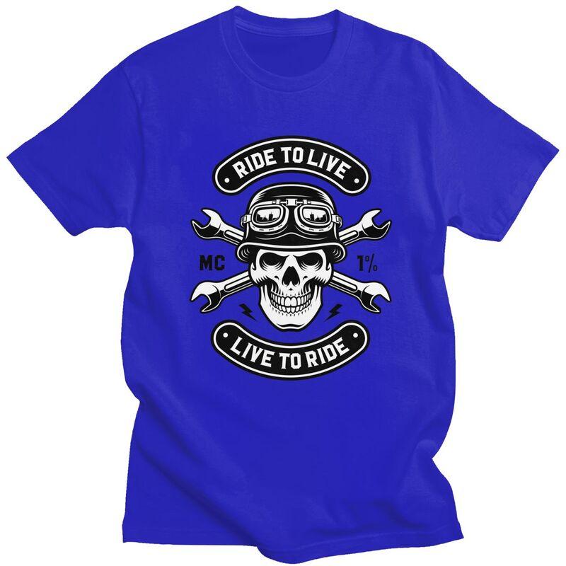 Custom Rockabilly Motorcycle Rider Rock Skull T Shirts Men 100 Cotton Tees Tshirt ShortSleeve Tshirt
