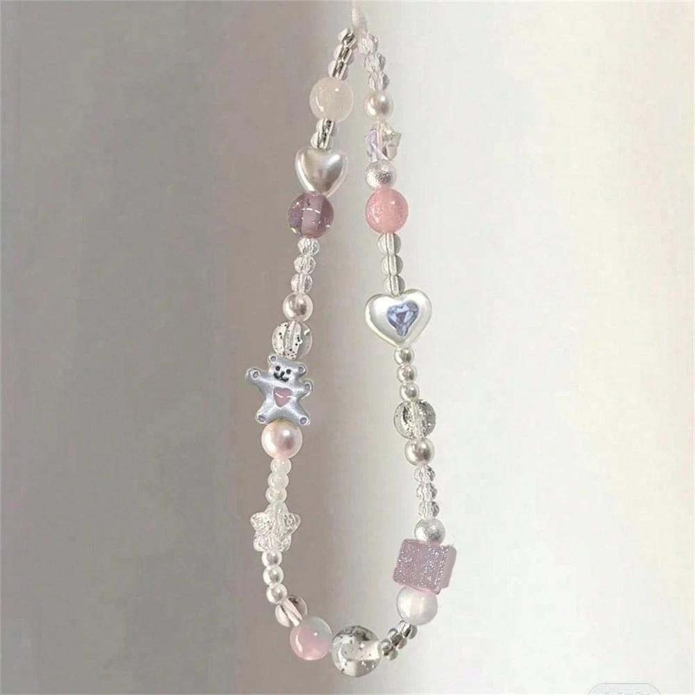 

Korean Cute 3D Bear Love Heart Diamond Phone Bracelet Chain Lanyard Charm For iPhone 16 Pro Phone Case Accessories Girl Gift