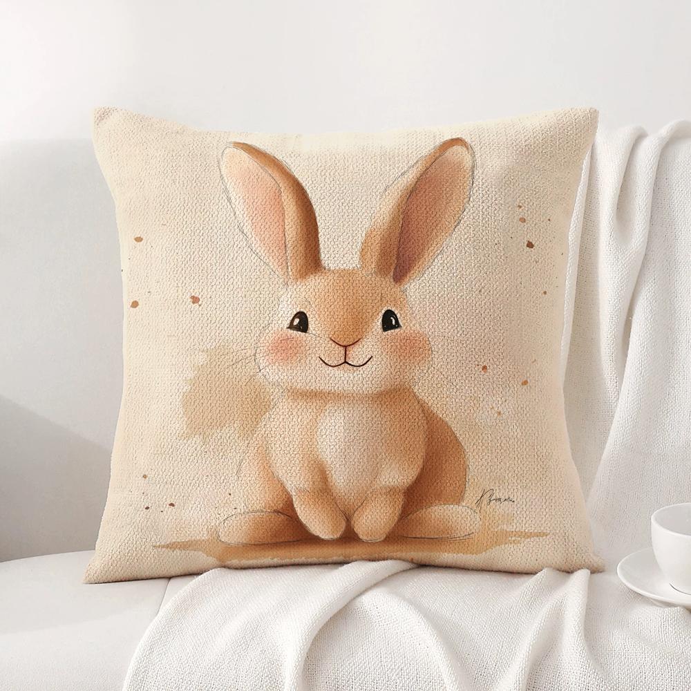 Retro Easter Bunny Cushion Cover Natural Linen Organic Fabric DoubleSided Printing Sofa Home Decor Gift Pillow Cover