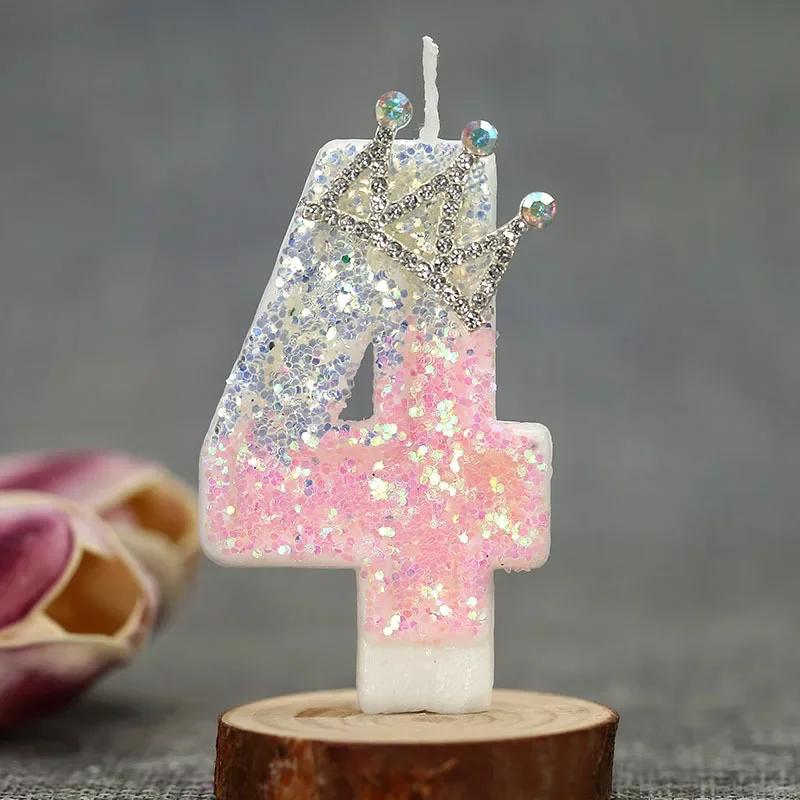 Cake Numer Candles Birthday Candle Pink Colour Creative Candle Princess Crown Girl Happy Birthday Party Decoration