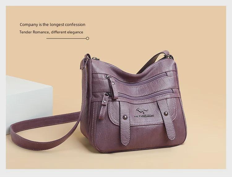 2024 Všestranná taška přes rameno a messenger z měkké kůže: Vícevrstvá, Velká kapacita pro ženy středního a staršího věku