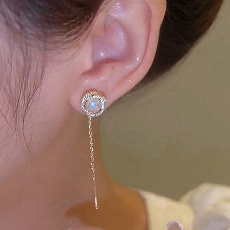 Women'S Fashion Trend Imitation Pearl Tassel Earrings For Women Copper Zircon Ear Line Earring Travel Banquet Party Gifts