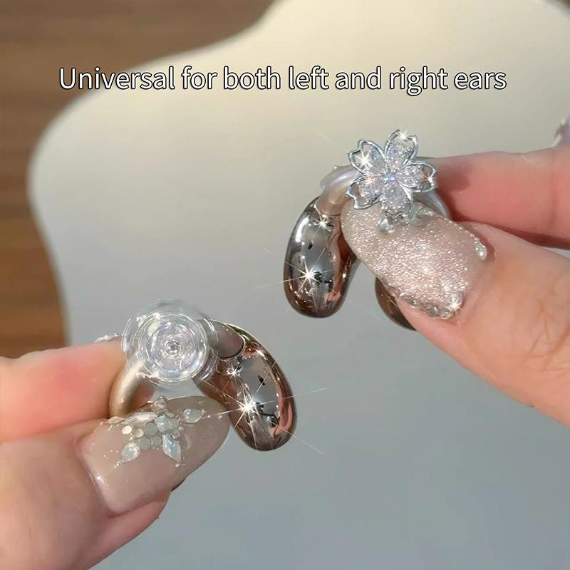 Flower Blossom Rotating Ear Clip Earrings For Earphone Non Pierced Women Shining Jewelry For Party And Office Style