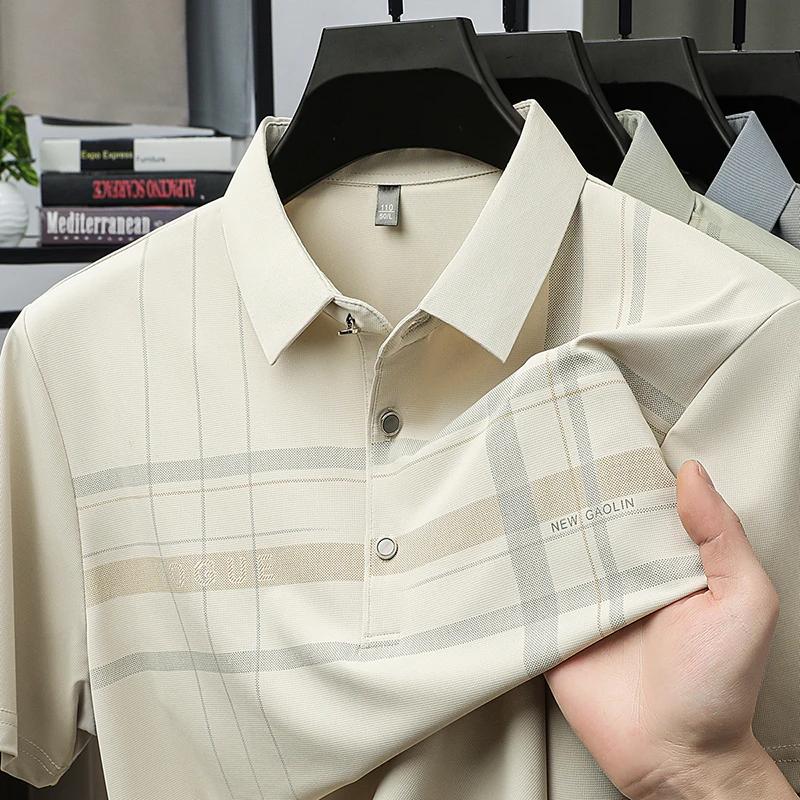 Herren kariertes Poloshirt Atmungsaktives schnell trocknendes Gewebe Kurzarm Revers Oberteil Für Business und Alltag