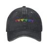 Tiny Rainbow Hearts Subtle Unisex Unstructured Baseball Caps LGBT Rights Distressed Washed Hats Summer Adjustable Fit Snapback