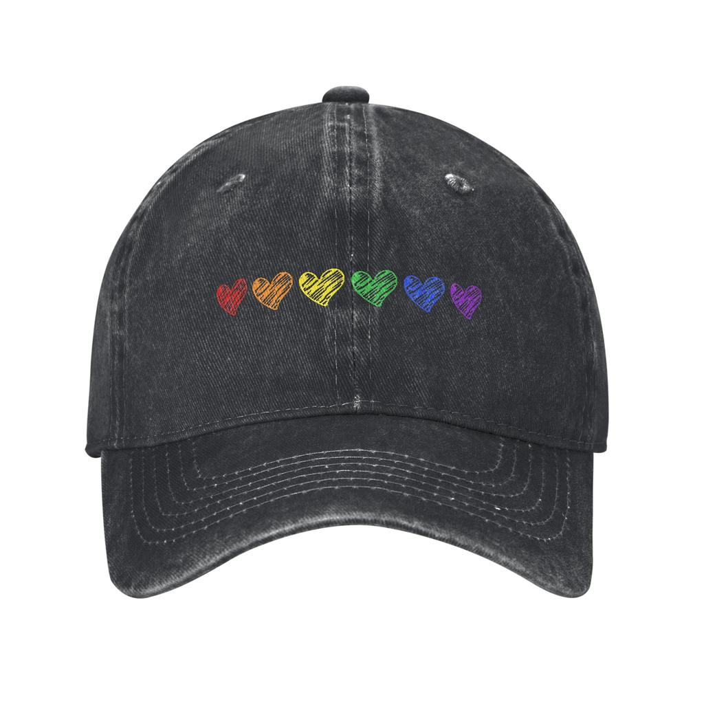 Tiny Rainbow Hearts Subtle Unisex Unstructured Baseball Caps LGBT Rights Distressed Washed Hats Summer Adjustable Fit Snapback