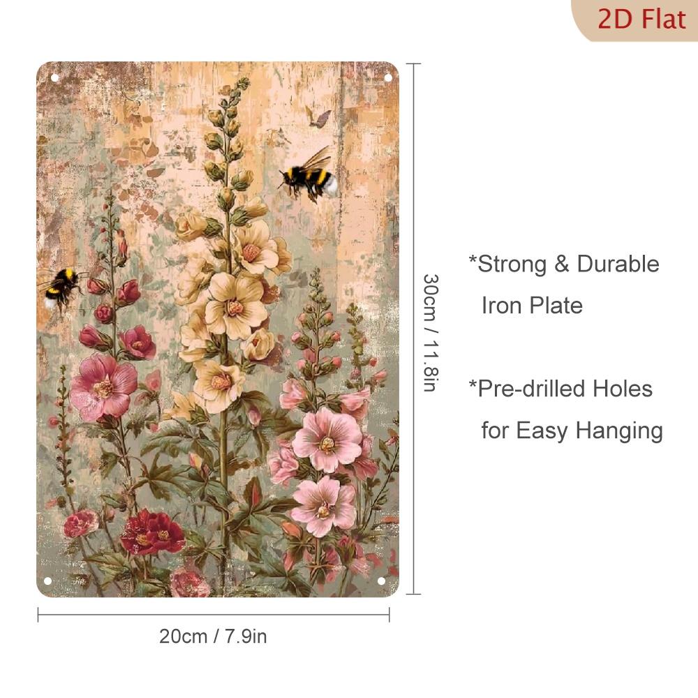 

Rustic Vintage Metal Wall Art x Inches Bee And Blooming Flowers Garden Outdoor Decor 20x30cm（7.8x11.8inch）