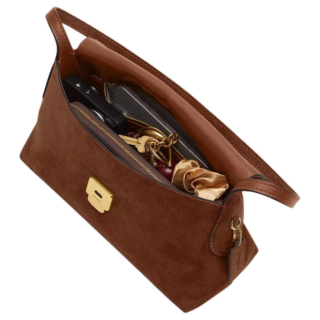 Coach Chelsea 30 Logo Charm Push Lock Fabric With Leather Lining Built-In Zipper Pocket Leather Shoulder Bag Large Women Shoulder Bag CDS59-B4WBR