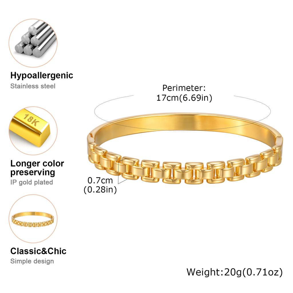 Stainless Steel Strap Chain Openable Bracelet for Women,Gold Color Waterproof Bangle Bracelets,Minimalist Jewelry Gifts