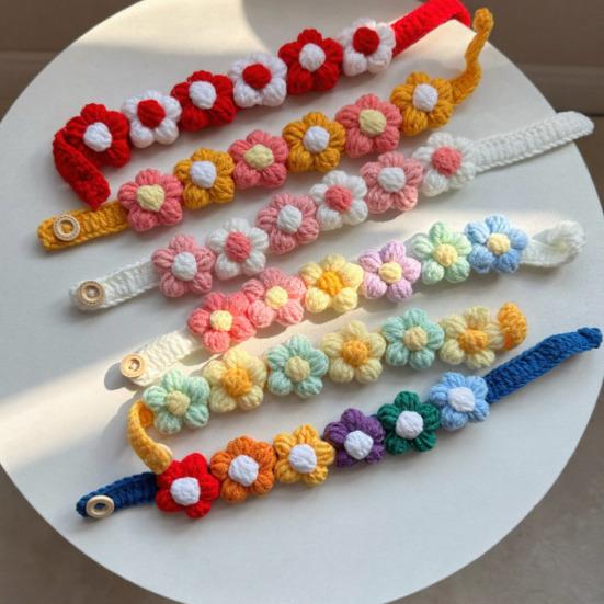 Collare Floreale all'Uncinetto Collare Floreale per Cani Fatto a Mano Morbido Carino Collare Floreale con Bottone per Gatti e Cani Piccoli