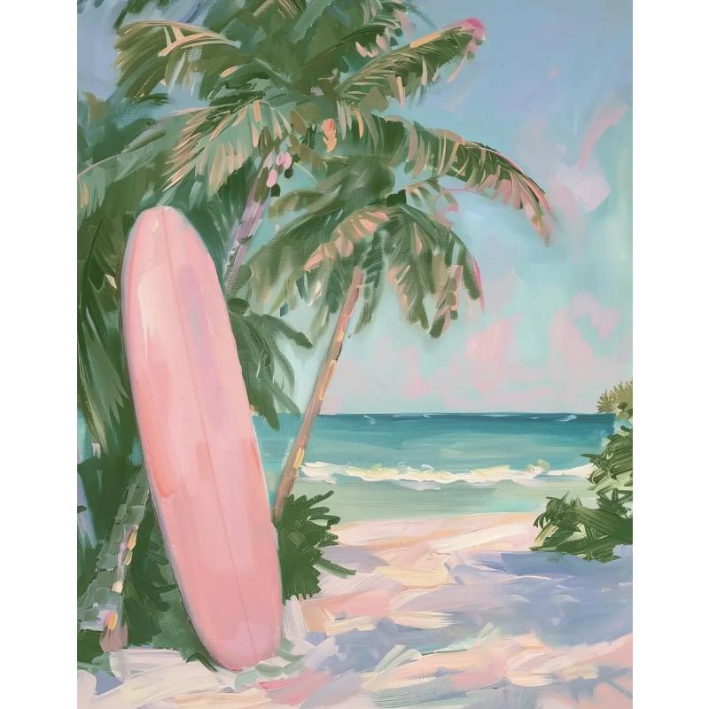 Pink Watercolor Ocean Waves Seascape Poster Oyster Shell Beach Umbrella Surfing Canvas Printing Wall Art Picture Home Decor