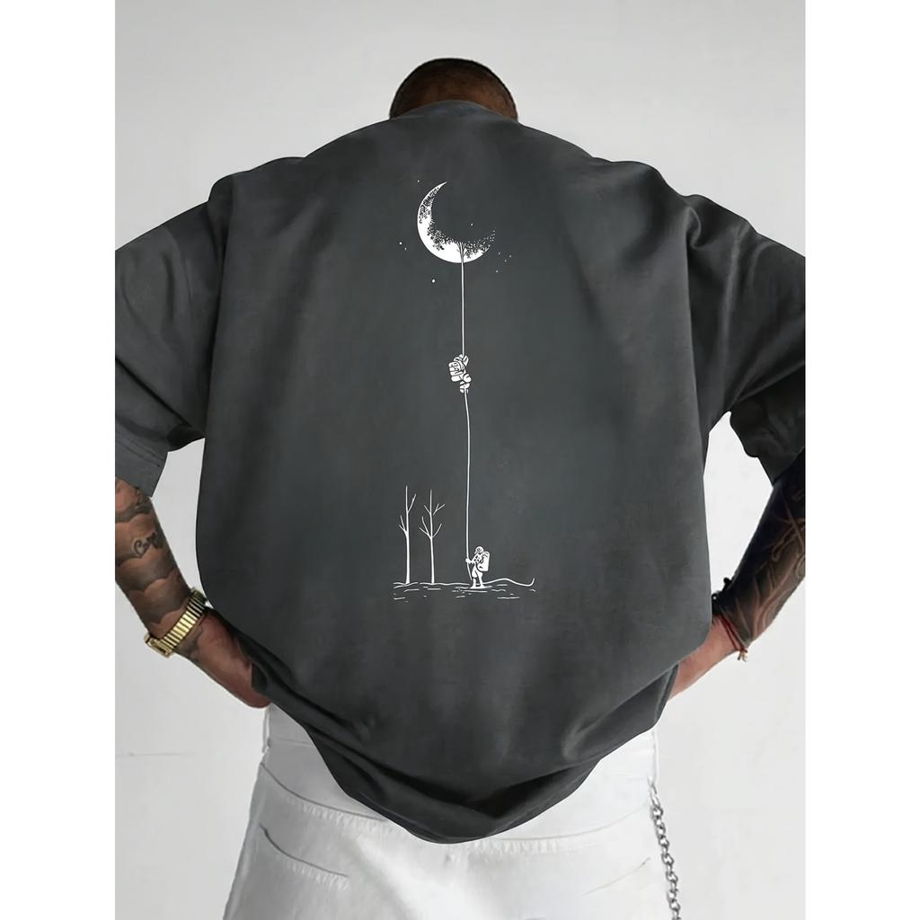 Unisex Unisex T-Shirt Astronaut Klettert Zum Mond Minimalistisches Grafik-T-Shirt Weltraum Streetwear Lässige Baumwolle Kurzarm-Oberteile